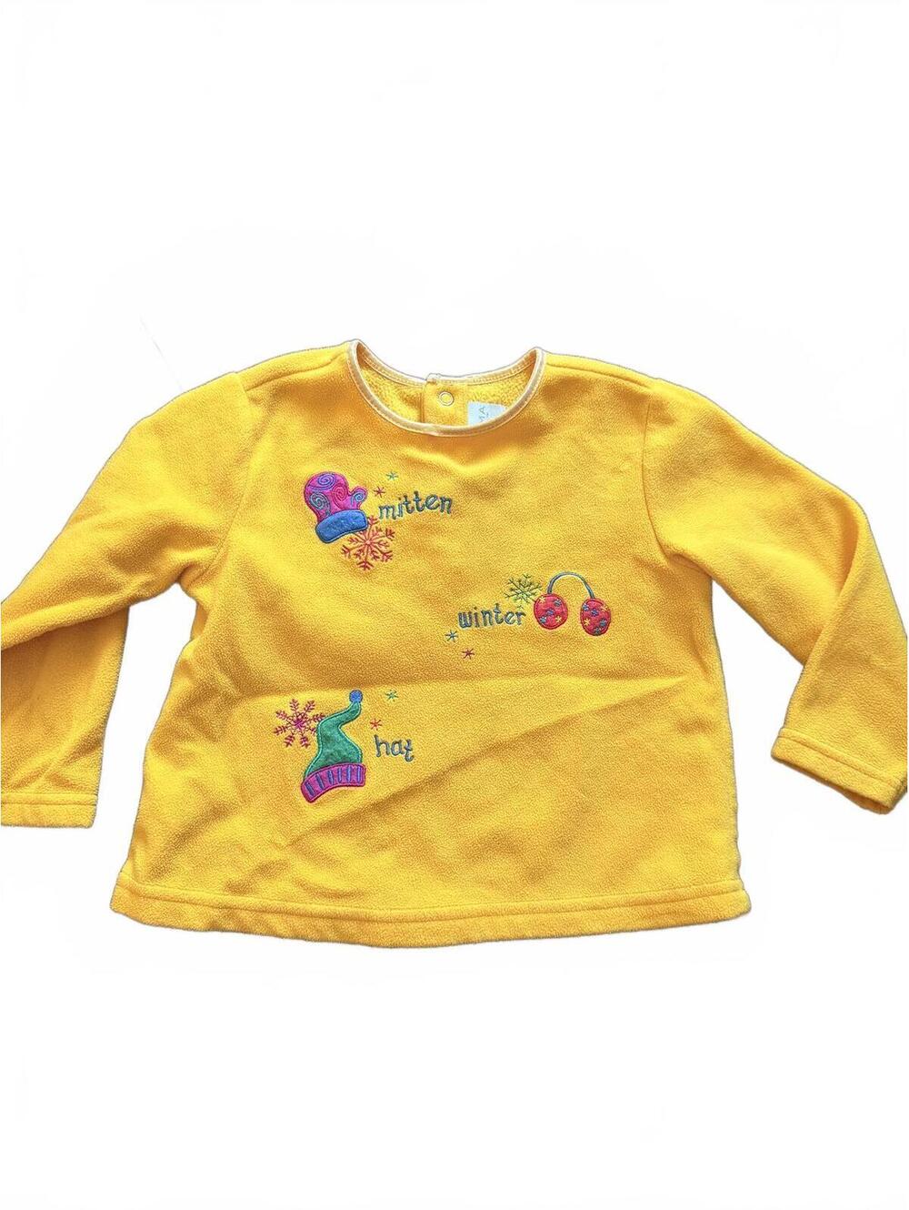 Vintage Baby Sonoma Size 24 Months Yellow Fleece Embroidered Winter Top